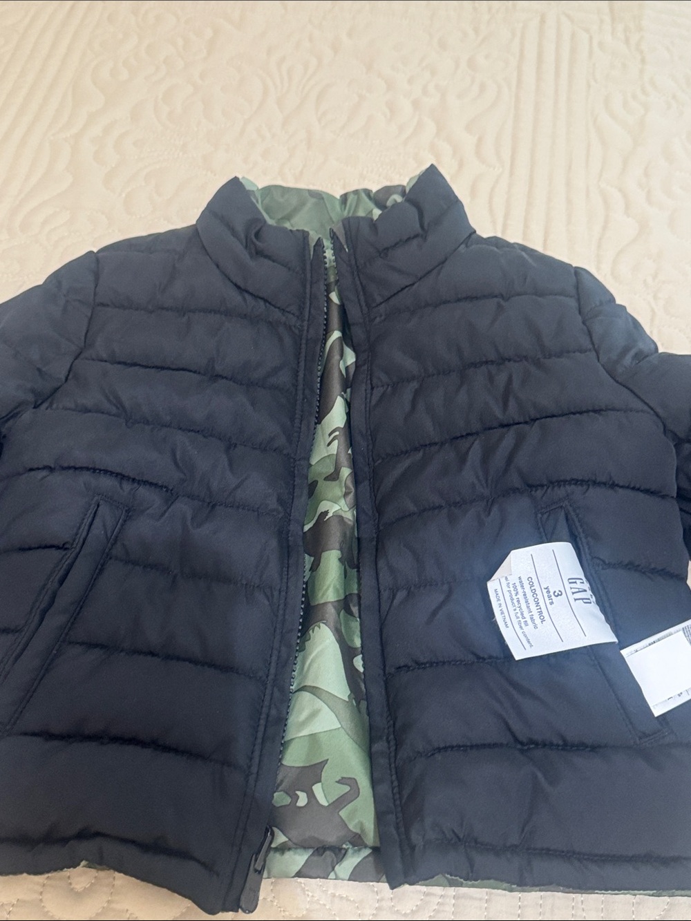 Gap Kids Navy Puffer Jacket with Camouflage Lining